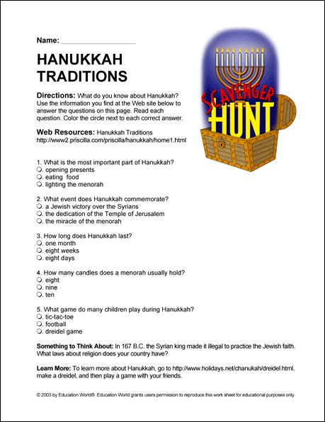 Internet Scavenger Hunt: What is Hanukkah? | Education World What Is Hanukkah, Internet Scavenger Hunt, Kwanzaa Activities, Hanukkah Activites, Hanukkah Traditions, Hanukkah Celebration, How To Celebrate Hanukkah, Celebration Ideas, Preschool Christmas