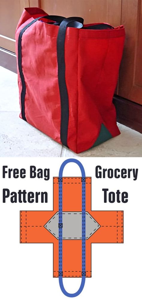 Denim Grocery Bag Free Pattern, Divided Bag Pattern, Free Grocery Bag Patterns To Sew, Free Shopping Bag Patterns To Sew, Canvas Grocery Bag Pattern, Canvas Shopping Bag Pattern, Grocery Tote Pattern, Sew Reusable Grocery Bags, Folding Shopping Bag Free Pattern