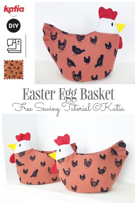 DIY Easter Chicken Egg Holder/Basket Free Sewing Patterns | Fabric Art DIY Fabric Chicken Basket Pattern, Egg Holder Diy, Chicken Sewing, Chicken Egg Holder, Basket Sewing Pattern, Diy Bags Tutorial, Fabric Art Diy, Easter Egg Holder, American Patchwork And Quilting