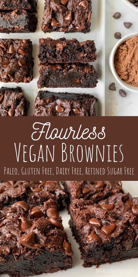 flourless vegan brownies Gf Dairy Free Brownies, Low Calorie Gluten Free Dairy Free Desserts, Eggless And Gluten Free Desserts, Vegan Gluten Free Brownies Easy, Dairy Free Egg Free Brownies, Best Gf Brownies, Gluten Free Egg Free Brownies, Dairy Gluten Soy Free Recipes, Gluten And Dairy Free Green Bean Casserole