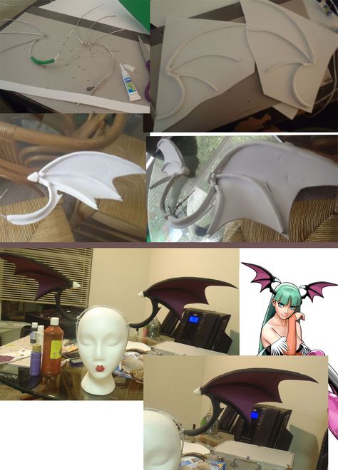 This is awesome!!    Morrigan Aensland Wing Process by *Lyoko-Naka on deviantART Morrigan Cosplay, Morrigan Aensland, Diy Wings, Costume Tutorial, Diy Halloween Costume, Puffy Paint, Cosplay Tutorial, Cosplay Diy, Cosplay Tips