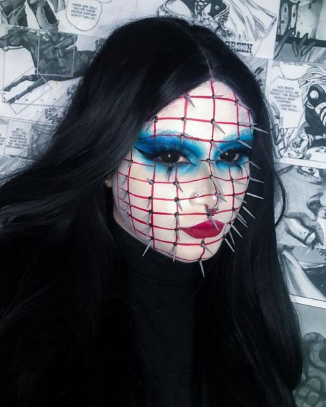 Makeup/Costume ideas • Instagram Pinhead Cosplay, Female Pinhead, Pinhead Makeup, Pinhead Costume, Makeup Costume Ideas, Halloween Baddie, Cartoon Mood, Beetlejuice Costume, Halloween Costume Outfits