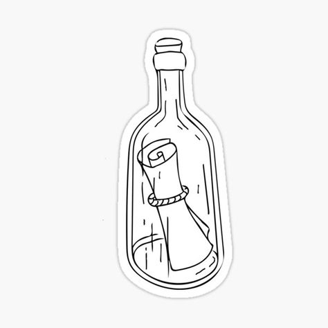 "Message in a Bottle" Sticker by kristen-riddle | Redbubble Message In A Bottle Tattoo Simple, Beach In A Bottle Tattoo, Message In A Bottle Drawing, Message In A Bottle Tattoo, Pirate Ship In A Bottle Tattoo, Lighthouse In A Bottle Tattoo, Ship In Bottle, Bottle Tattoo, Bottle Drawing