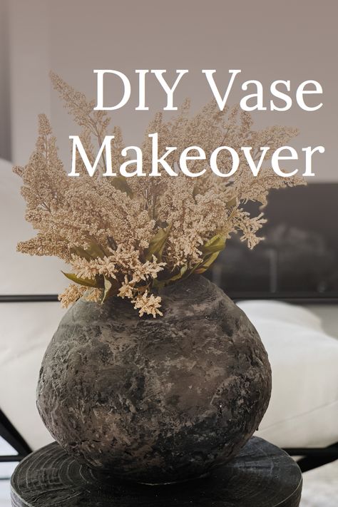 Rustic Ceramic Vase, Black Vase Decorating Ideas, Diy Vases Ideas Decoration, Vase Makeover Diy, Diy Vase Makeover, Faux Pottery, Aged Pottery, Upcycled Vase, Vase Makeover