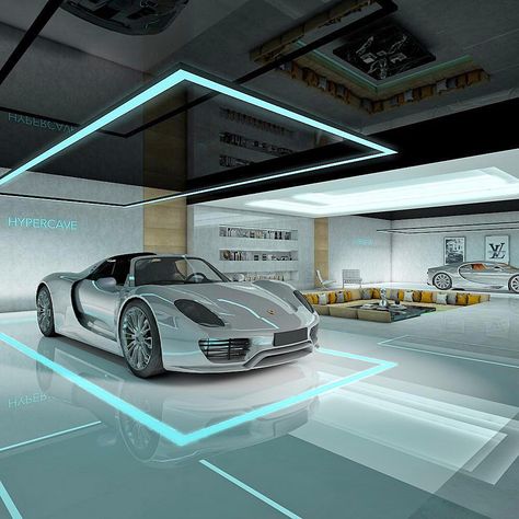 Futuristic Garage Design, Modern Garage Design Interior, Car Garage Design Interior, Luxury Garage Interior, Luxury Car Garage Design, Luxury Garages, Garage Ideas Storage, Storage Garage Ideas, Supercar Garage