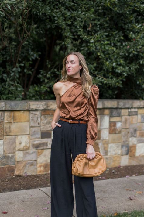 Natalie Yerger sharing fall event outfit ideas, including trousers, blouses, and blazers for fundraisers, galas, and evenings out. Fall Event Outfit, Fundraiser Outfit, Event Outfit Ideas, Flare Black Pants, Wool Wrap Coat, Fundraising Event, Fall Events, Slip Skirts, Style Edit