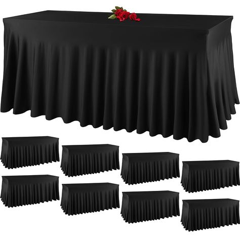 PRICES MAY VARY. Integrated Table Skirt: the rectangle table skirt features integrated design, not only saves you from purchasing tablecloth and table skirt separately, but also solves the color matching troubles of tablecloth and table skirt; It's a nice combination of a table cover and a table skirt Reliable Material: made of quality polyester and spandex, our black table skirts are flexible, soft, and not easy to wrinkle; The fabric of them are thicker and heavier, protecting your tables from Marriage Night, Black Chair Covers, Work Incentives, Ruffled Tablecloth, Table Skirts, Fitted Table Cover, Rectangle Tables, Folding Chair Covers, Thanksgiving Table Runner