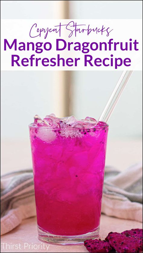 Mango Drangfruit Starbucks, Diy Starbucks Refreshers, Mango Dragonfruit Refresher Recipe, Dragonfruit Refresher Recipe, Starbucks Mango Dragonfruit Refresher, Water Recipes With Flavor Packets, Hand Painted Furniture Diy, Mango Dragonfruit Refresher, Drinks Without Alcohol