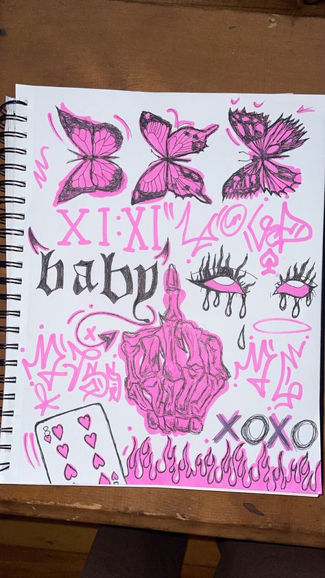 Y2k Sketchbook, 2024 Drawing, Pink Sketch, Sketch Page, Artwork Ideas, Back To Reality, Graffiti Drawing, Art Diary, Y2k Pink