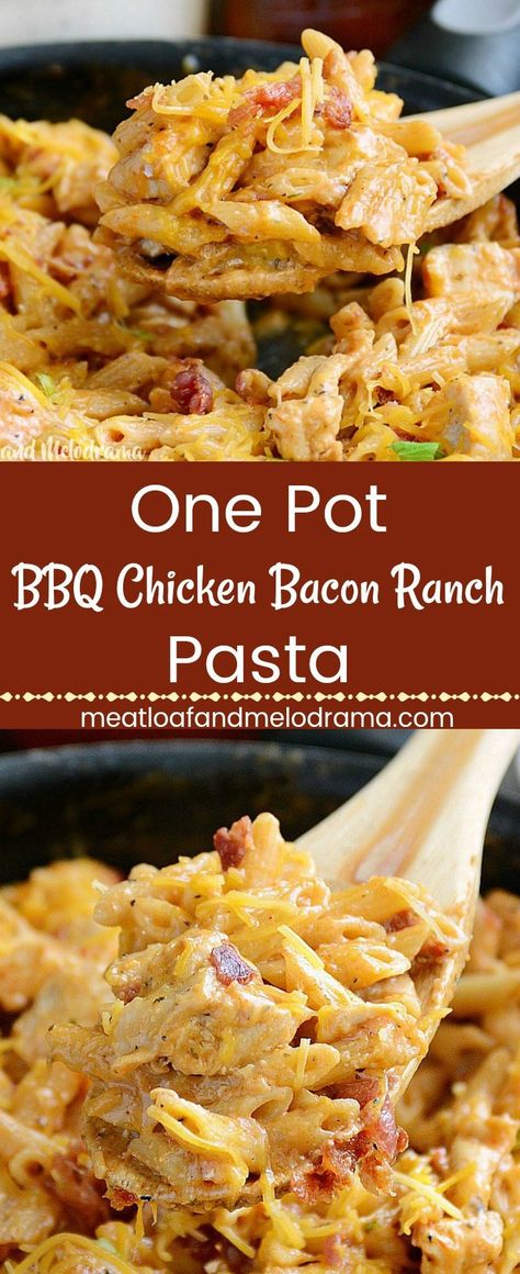 Bacon Ranch Pasta, Chicken Ranch Pasta, Ranch Sauce, Chicken Bacon Ranch Pasta, Ranch Pasta, Bbq Bacon, One Dish Dinners, One Pot Dinner, Bbq Sauce Homemade