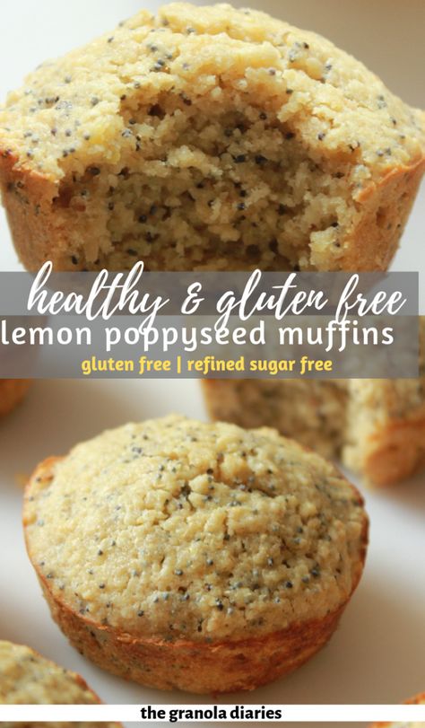 Lemon Poppy Seed Muffins {Gluten Free, Refined Sugar Free} - The Granola Diaries Lemon Poppy Seed Muffins Healthy, Oat Flour Muffins, Lemon Poppy Seed Muffins Recipe, Sugar Free Muffins, Poppyseed Muffins, Muffins Gluten Free, Lemon Poppy Seed Muffins, Seed Muffins, Pain Sans Gluten