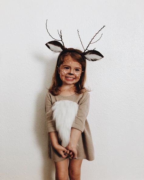 Diy Girl Costumes Kids, Kids Costumes Girls Diy, Kids Costumes Diy, Deer Costume Diy, Halloween Costumes Children, Bambi Costume, Pebbles Costume, 3 People Costumes, Halloweenský Makeup