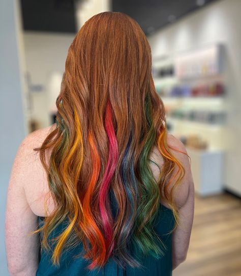 Nothings better than peekaboo rainbows 🌈 I love making vivid hair low maintenance, it’s one of my favorite styles lately, because life is hectic but we need some color in our lives! . . . . #rainbowhair #denverhair #coloradohair #denverhair #castlerock #castlerockcolorado #dangerjonescreative #dangerjones #lorealpro #redkenobsessed #redkenshadeseq #redkencolor #redkenready #redkenshades #redkenambassador #redkensalon #vividhaircolor Hair Low Maintenance, Hair Color Extensions, Nothings Better Than, Peekaboo Color, Castle Rock Colorado, Vivid Hair, Color Extensions, Vivid Hair Color, Work Portfolio