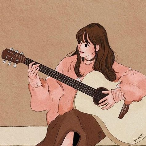 Gituar Anime, Anime Singing Aesthetic, Music Aesthetic Cartoon, Guitar Girl Drawing, Anime Guitar Aesthetic, Girl With Guitar Drawing, Someone Playing Guitar, Singing Drawing, Professional Illustration