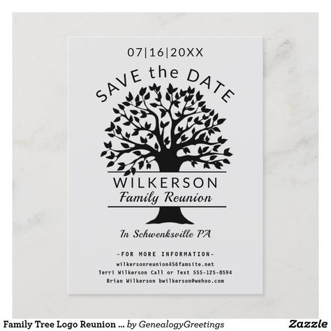 Family Tree Logo Reunion Genealogy Save the Date Announcement Postcard Family Reunion Invitations Templates, Family Bulletin Boards, Family Tree Logo, Silhouette Family, Family Reunion Invitations, Reunion Invitations, Family Reunion Games, Family Reunion Planning, Reunion Ideas