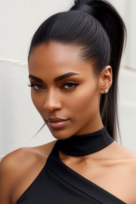 28+ Sleek Ponytail Hairstyles Black Women Will Love 9 Sleek Ponytail Hairstyles Black Women, Ponytail Hairstyles Black Women, Burgundy Highlights, Hair Contouring, Bold Lip Color, Sleek Ponytail Hairstyles, Loose Ponytail, Hairstyles Black Women, Caramel Balayage