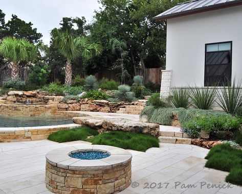 Country Backyard Ideas, Hill Country Landscaping, Silver Ponyfoot, Austin Landscaping, Country Backyard, Country Front Porches, Country Backyards, Texas Landscaping, Zoysia Grass