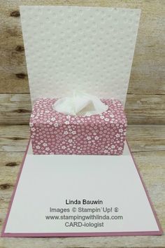 #tissueboxcard #creativefoldcard #lindabauwin Kleenex Box, Interactive Cards, Shaped Cards, Up Book, Card Making Tutorials, Fancy Fold Cards, Card Tutorial, Box Card, Stamping Up Cards