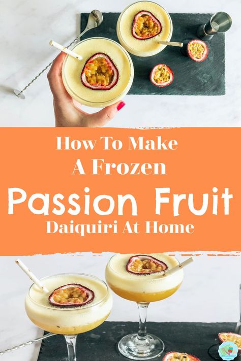 An easy passion fruit daiquiri recipe to try at home, this frozen blender cocktail recipe with rum is a delicious refreshing cocktail #extraordinarychaos #summercocktails #frozencocktails Blender Cocktails, Passion Fruit Daiquiri, Cocktail With Rum, Passion Fruit Cocktail, Cocktails To Make At Home, Frozen Daiquiri, Winter Cocktails Recipes, Daiquiri Recipe, Daiquiri Cocktail