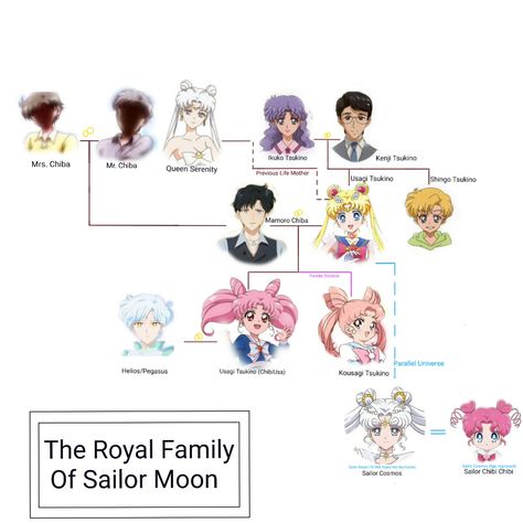 The entire Canon family three of Sailor Moon and her family, including official parallel universes. Sailor Moon Another Story, Sailor Moon Male Characters, Parallel Sailor Moon, Sailor Moon Family Tree, Sailor Moon Ships, Sailor Moon And Mars, Sailor Moon Official, Sailors Scouts, Y2k Anime