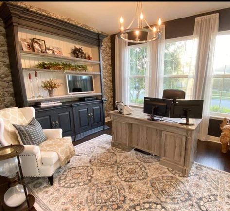 Rectangular Home Office Layout, Sitting Room With Desk Layout, Square Home Office Layout Ideas, Square Office Layout Ideas, Front Room Office And Sitting Area, Home Office Sitting Room Combo, Office Sitting Room Combo, Dining Room Into Office, Office With Couch And Desk