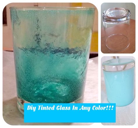 How to make Aqua glass with 3 ingredients. Affordable,fun and easy! Tinting Glass, Clear Drinking Glasses, Diy Dye, Glass Votives, Clear Vases, Blue Glassware, Glass Paint, Tinted Glass, Translucent Glass