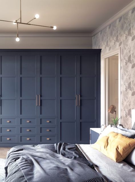 Here's 5 reasons why your bedroom needs fitted wardrobes today says interior stylist & blogger Maxine Brady Shaker Bedroom Wardrobes, Bedroom Cabinets Modern Interior Design, Shaker Style Wardrobe, Blue Bedroom Wardrobe, Wardrobe Colours Bedroom, Blue Wardrobe Bedroom, Colours Bedroom, Bespoke Bedroom, Shaker Bedroom