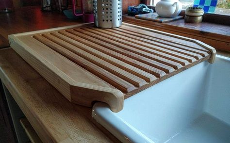 Draining Board Ideas, Wood Dish Drying Rack, Belfast Sink Draining Board, Belfast Sink Kitchen, Bamboo Countertop, Draining Board, Timber Kitchen, Wood Dishes, Sink Cover