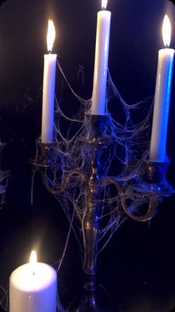 Diy Candleabra Halloween, Diy Cobwebs, Diy Spooky Candles, Candelabra Halloween, Halloween Candelabra, Spooky Crafts, Halloween Candleopera, October Autumn, Fake Candles