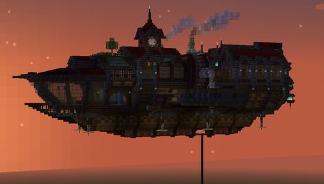 Minecraft Flying Ship, Sky Base Minecraft, Minecraft Airship, Minecraft Landscaping, Minecraft Bases, Minecraft Halloween, Minecraft Steampunk, Mc Builds, Minecraft City Buildings