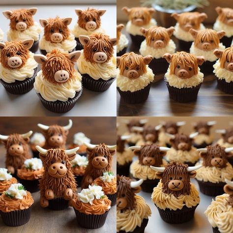 Highland Cow Cupcakes, Baby Shower Cupcakes Neutral, Cow Cupcakes, Cow Cup, Cow Cakes, Cow Baby Showers, Scottish Highland Cow, Moo Moo, Pamper Party