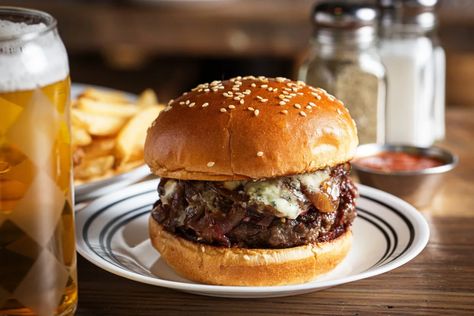 Bacon Jam and Blue Cheese Make This the Best-Ever Burger - InsideHook Jam Burger, Bleu Cheese Burger, Blue Cheese Burger, Bacon Jam Burger, Blue Cheese Burgers, Bacon Burger, Pickled Beets, Bacon Jam, Bleu Cheese