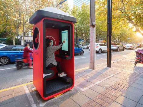 Shanghai's New Hi-Tech Phone Booth, Designed by 100architects - Core77 Selfie Wall, Natural Swimming Pools, Public Realm, Natural Ecosystem, Phone Booth, How To Influence People, Face Recognition, Real Estate Development, Master Plan