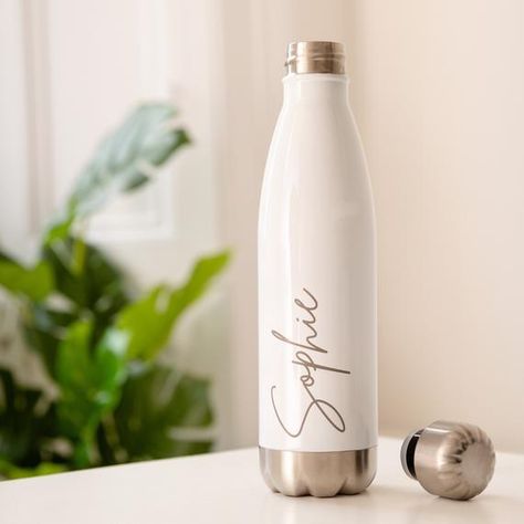 Personalised Water Bottle, Cali Christmas, Customized Water Bottles, Customised Water Bottles, White Water Bottle, Water Bottle Gift, Personalized Water Bottle, Metal Water Bottle, Script Typeface