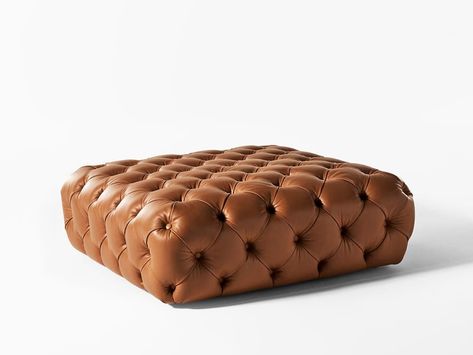 NORTON CAPITONNÉ Tufted pouf By Meridiani | design Andrea Parisio Rustic Ottoman, Ottoman Pouf, Square Pouf, Leather Pouf, Pouf Ottoman, Tufting Buttons, Polyurethane Foam, Fabric Squares, Leather Upholstery