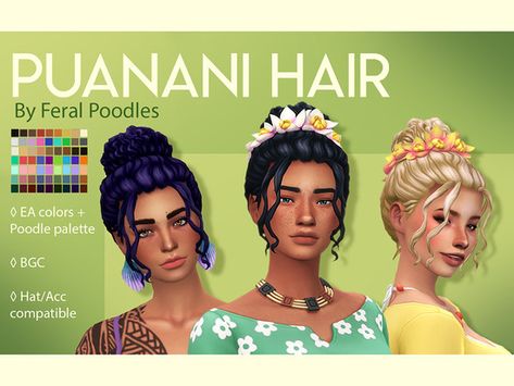 A cute wavy bun with a removable flower crown! Found in TSR Category 'Sims 4 Hair Sets' Sims 4 Cc Flower Hair, The Sims 4 Island Living Cc, Sims 4 Islander Cc, Sims 4 Flower Crown Cc, Ts4 Island Living Cc, Polynesian Sims 4 Cc, Sims 4 Crown Cc Maxis Match, Sims 4 Flower Hair, Sims 4 Island Living Cc Maxis Match