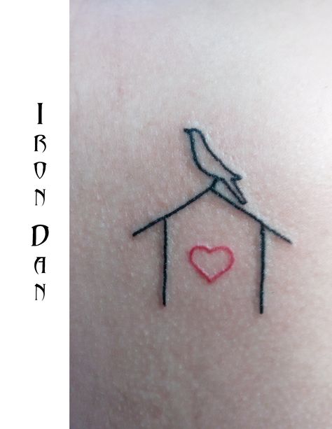 Bird house by Iron Dan. Crazy Cactus Tattoo, Scottsdale, AZ. Bird House Tattoo, House Tattoo, Tattoo Bird, Cactus Tattoo, Home Tattoo, Birds Tattoo, Scottsdale Az, Tattoo Ink, Tiny Tattoos