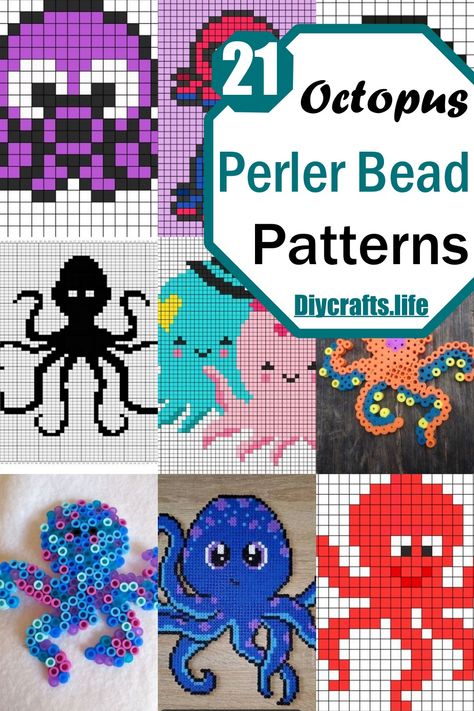 Whether you’re a beginner perler or a pro bead artist, we’re here to help you create your favorite sea creatures with this superb collection of octopus perler bead patterns. They are easy-to-follow and fun facts, inspiring kids of all ages to get creative! Perler Beads Octopus, Sea Creature Perler Bead Patterns, Perler Octopus, Ocean Perler Bead Patterns, Melted Beads, Bead Templates, Under The Sea Crafts, Easy Perler Bead Patterns, Pearl Beads Pattern