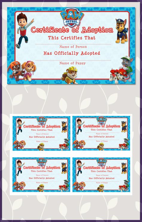 Free Printable Paw Patrol Adoption Certificate | Dark Paw Theme ~ Free with Best Pet Adoption Certificate Template 23 Designs Paw Patrol Puppy Adoption, Paw Patrol Sign, Paw Patrol Printables Free, Free Printable Paw Patrol, Adoption Certificate Template, Printable Paw Patrol, Paw Patrol Favors, Birthday Paw Patrol, Pet Adoption Certificate