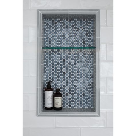 Penny Round Cloudy Porcelain Mosaic Wall and Floor Tile - The Tile Shop Penny Tile Shower Floor, Mosaic Tiles Crafts, Penny Tile, Round Tiles, White Subway Tiles, Penny Round, Tile Crafts, Porcelain Mosaic Tile, Shower Surround