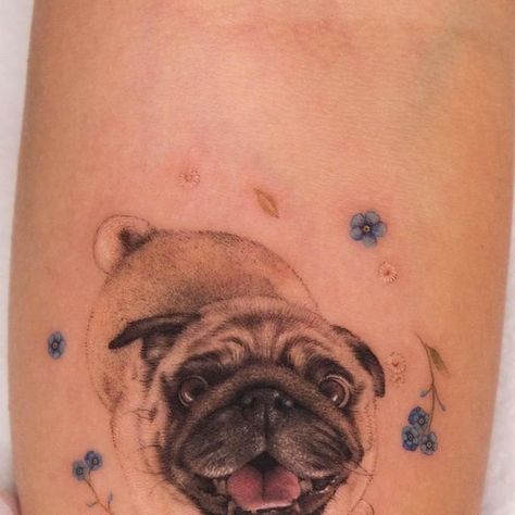 Pug Memorial Tattoo, Pug Ears Tattoo, Biscuit Tattoo, Pug Tattoo Ideas, Dog Nose Tattoo, Nose Tattoo, Dog Portrait Tattoo, Pug Tattoo, Brooklyn Newyork