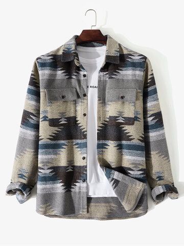 I found this amazing Mens Vintage Geo Pattern Double Button Pocket Casual Shirt Jacket with 45,99€,and 14 days return or refund guarantee protect to us. --Newchic Mens Quarter Zip, Geo Pattern, Plaid Shirt Men, Mens Plaid, Mens Vintage, Slim Fit Shirt, Cardigan Jacket, Casual Shirt, Wool Jacket