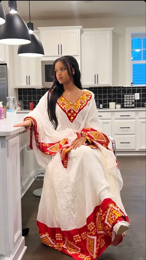 Red Habesha Kemis, Simple Habesha Kemis, Traditional Fitted White Habesha Kemis, Zuria Habesha Dress, Festive White Folk Habesha Kemis, Traditional White Embroidered Habesha Kemis, Festive Traditional Handloom Habesha Kemis, Cultural Outfits, Ethiopian Dresses