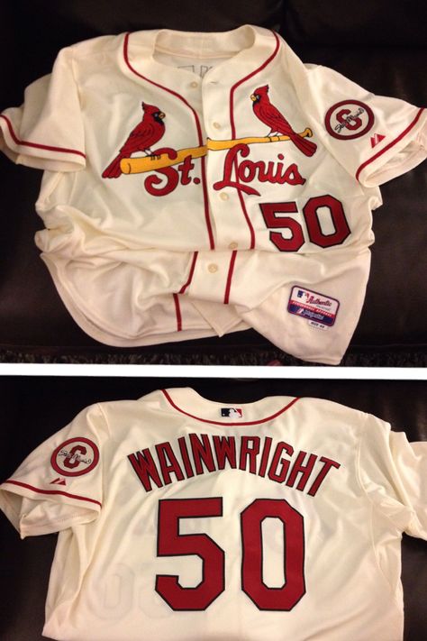 St. Louis Cardinals 2013 Alternate w/Stan Musial memorial patch - Adam Wainwright Adam Wainwright, Custom Fitted Hats, Streetwear Tshirt Design, Clothing Store Displays, Jersey Baseball, Concept Clothing, Baseball Outfit, Base Ball, Street Fashion Men Streetwear