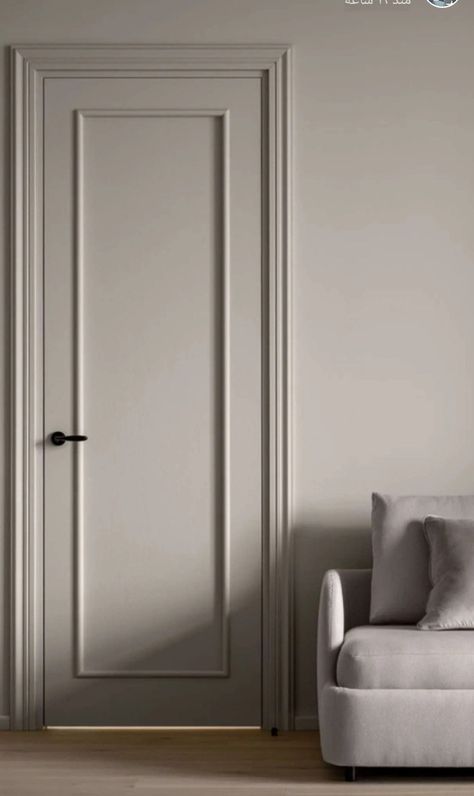 Room Laminate Design, Doors Same Color As Walls, Tan Doors Interior, Interior Door Inspiration, French Bedroom Doors, Luxury Interior Doors, Taupe Doors Interior, Dark Wood Doors Interior, Door With Window Above