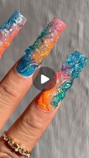 Gabrianna B | Nail Artist | Digital Marketer on Instagram: "Yes or No?🌺  Using @kiaraskynails 😍  Discount code: GABRIANNANAILS10   Products: ✨Flex Gel  ✨Jelly Tints (H2Oasis, You Succulent, Heatstroke, The Dead C)  #flowernails #viralreels #3dnailart #summernails #jellynails flower 3D nails nail art nail art tutorial nail Artist beginner nail art easy nail art summer" Blooming Gel Halloween Nail Art, Flower 3d Nails, 3d Nail Art Tutorial, Easy Nail Art Summer, 3d Gel Nail Art, Beginner Nail Art, 3d Acrylic Nail Art, 3d Acrylic Nails, Nail Art Easy