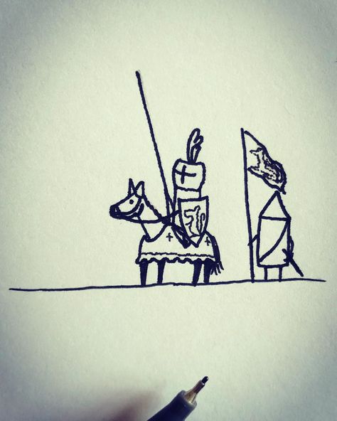 Knight On Horseback Drawing, Knight Tattoo Simple, Medieval Castle Illustration, Knight Drawing Cartoon, Knights Drawing, Knight Doodle, Medieval Flag, Medieval Doodles, Fancy Drawing