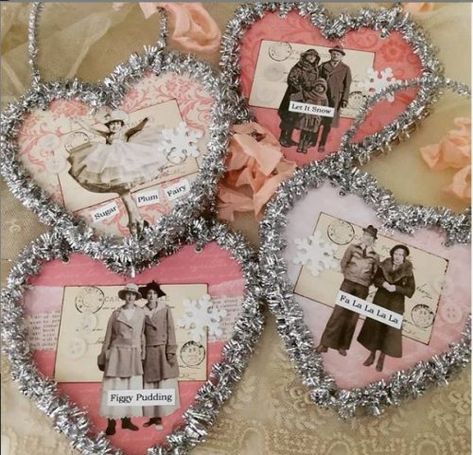 Vintage Valentines Day Decor, Vintage Valentines Decorations Diy, Free Vintage Valentines Printables, Vintage Valentine Crafts Ideas, Valentine’s Day Crafts For Adults, Vintage Valentines Cards Victorian, Valentine Hearts Crafts, Valentine Embellishments, Valentines Day Collage