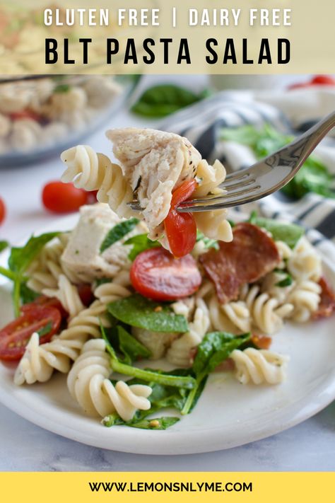 Gluten Free BLT Pasta Salad Salad Gluten Free Dairy Free, Pasta Salad Gluten Free, Dairy Free Dressing, Salad Gluten Free, Gluten Free Pasta Salad, Blt Pasta Salad, Easy Dinner Options, Blt Pasta, Pasta Salad Ingredients