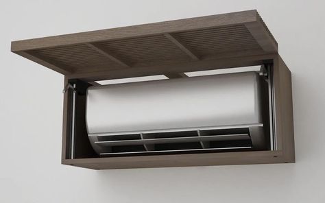 Ac Wood Cover, Ac Wall Unit Ideas Living Room, Ac Box Cover Indoor, Best Air Conditioner Home, Ac Wall Unit Cover Up, Aircon In Bedroom, Aircondition Cover Indoor, Mini Split Cover Ideas, Hide Ac Units Indoor